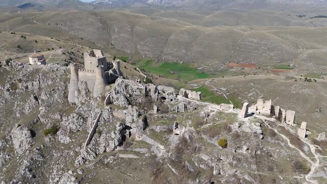 Rocca di Calascio, Abruzzo, Italy, aerial drone view