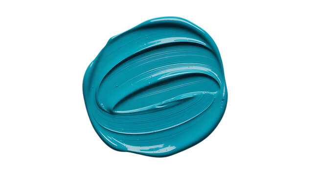 A circular glob of rich teal paint showing thick brush strokes and a glossy wet texture finish isolated on transparent background