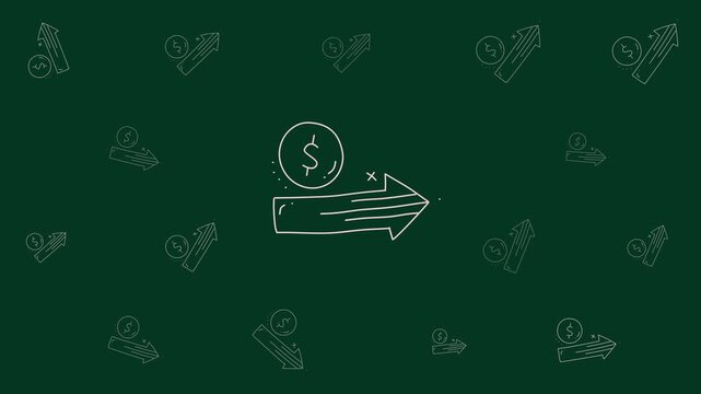 Ideal for financial designs, this handdrawn collection features finance doodle icons, dollar coins, and arrows for microstock assets.