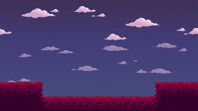 Retro pixel platform game sky scrolling background