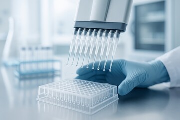 Laboratory scene with pipette and microplate for food science research © dvoevnore