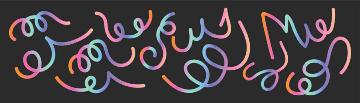 Abstract Color Lines Set. 3D Wave Shape Lines with Gradient. Vector Swirl Rainbow Ribbon Pattern. Doodle Color Organic Shaped Wavy Vector Elements