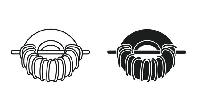 Toroid Inductor Coil Icon Set - Line Art and Solid Black Vector Illustrations