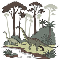 Two sauropod dinosaurs in a prehistoric forest © Shahin