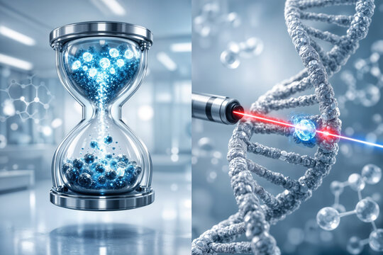 Minimal Residual Disease MRD oncology hourglass with upward flowing cancer particles and DNA laser scanner highlighting molecular remission accelerated approval surrogate marker