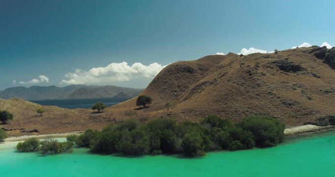 Drone Aerial Landscape of Padar Island and Tropical Ocean