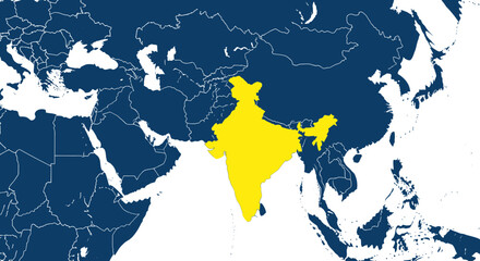 India highlighted on world map, Asia continent, geography travel concept © ichwani