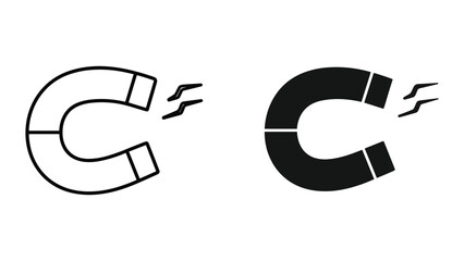 Iconic Horseshoe Magnet with Magnetic Field Lines - Outline and Solid Fill