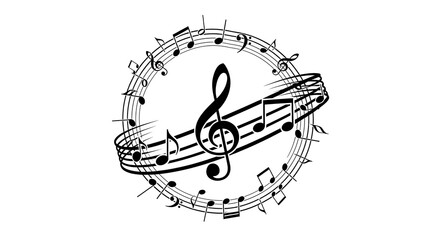 Round musical notation frame with central G-clef symbol