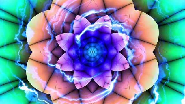 Spinning abstract magic flower. Esoteric cosmic energy mandala with rayses. Looping footage. Symbol of the sun.