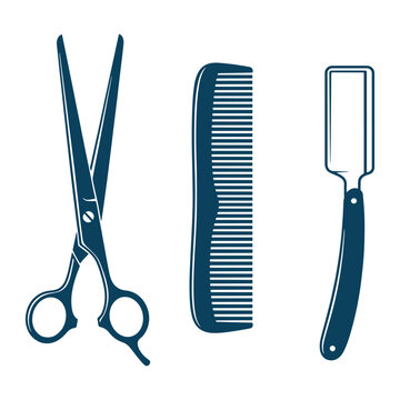 Hair Salon Tools Barber Equipment Vector Icon Collection