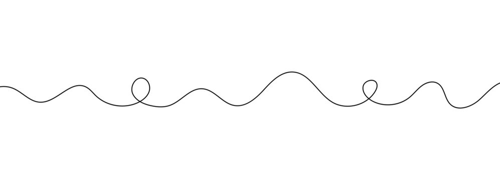 Cable squiggle long thin drawing with a curvy abstract wavy line and an organic hand drawn sketch. Continuous black vector border wire swirl pattern for decor or graphic design, through a.