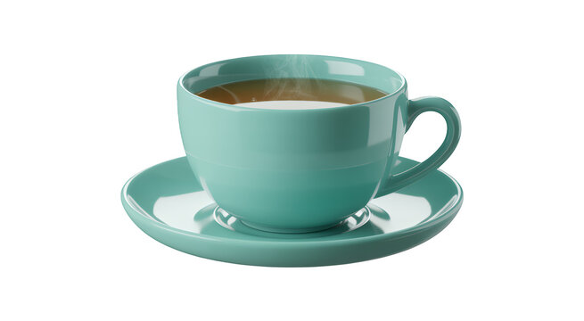 Teal coffee cup and saucer ceramic isolated on a transparent background