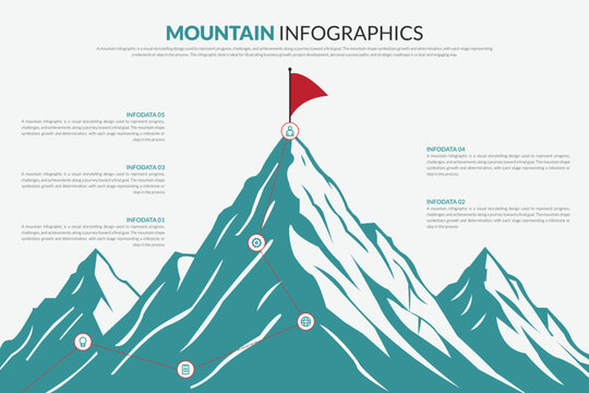 Mountain Infographic Template, Success Path Diagram, Business Growth Journey Infographic, Goal Achievement Chart, Progress Roadmap Illustration