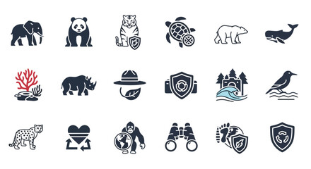 Fototapeta premium Vector Icons Set of Collection of Animal Silhouette Icons Featuring Wildlife.