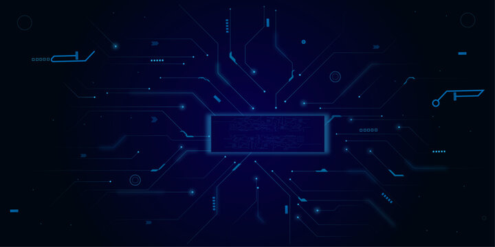 Enter prompt to command AI generate ideas. Futuristic HUD frame on circuit board background. Connected lines with electronic elements.