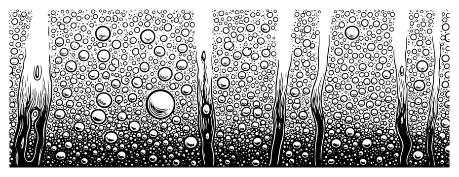 Detailed hand drawn illustration of bubbles and liquid foam texture in vintage ink style
