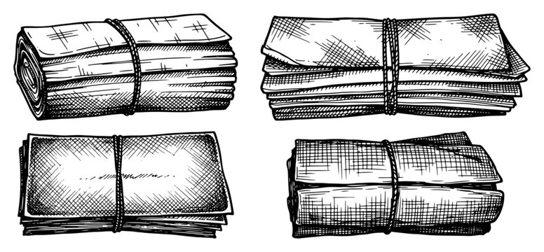 Stacks of bundled newspapers or waste paper tied with string