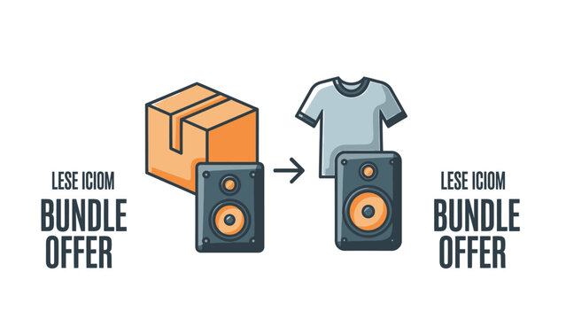 Captivating concept illustration of a promotional bundle offer, featuring an electronic speaker and apparel for an attractive e-commerce package deal