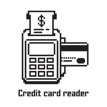 Pixelated illustration of a point of sale system with credit card reader