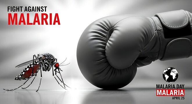 Fighting malaria with boxing glove and mosquito on world malaria day