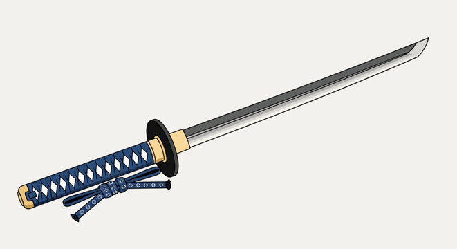 Japanese Katana Sword with Blue Handle and Scabbard, Traditional Samurai Weapon