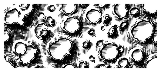 Detailed lunar surface with craters and moon texture in hand drawn vintage engraving style © Tomas