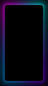 abstract neon lights border frame isolated alpha channel loop animation, technology and game stream overlay vertical social media motion desin element