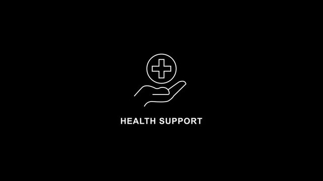 Health support medical animation hand holding cross symbol on black background medical hand holding cross