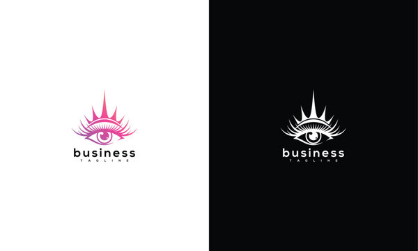 Elegant Eye Logo with Crown and Eyelashes for Beauty Spa Fashion Brand Identity.