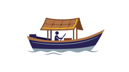 Fototapeta premium Traditional thai boat floats with passenger on water waves.