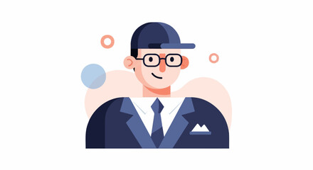 Obraz premium Stylized portrait of a man in a suit and cap, with abstract shapes