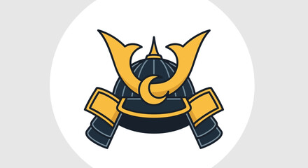 Fototapeta premium Samurai Helmet Icon: Traditional Japanese Warrior Armor Symbol
