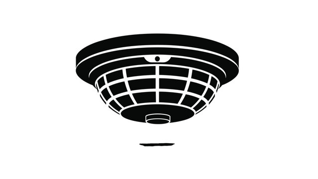Solid black icon of a round smoke alarm with a protective grille, an essential device for detecting fire and ensuring safety.