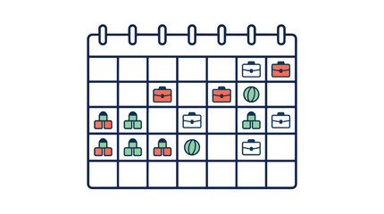 Work meetings and playdates schedule on calendar flat vector icon