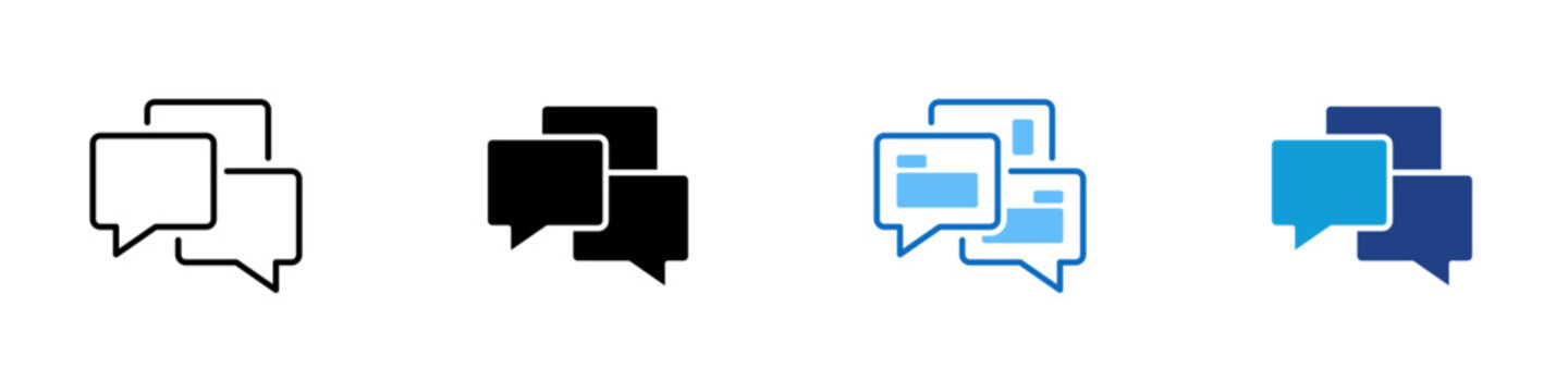 Chat Messages Multiple Style Icon Design Vector - Overlapping speech bubbles representing online conversation, customer communication, and real time messaging interaction