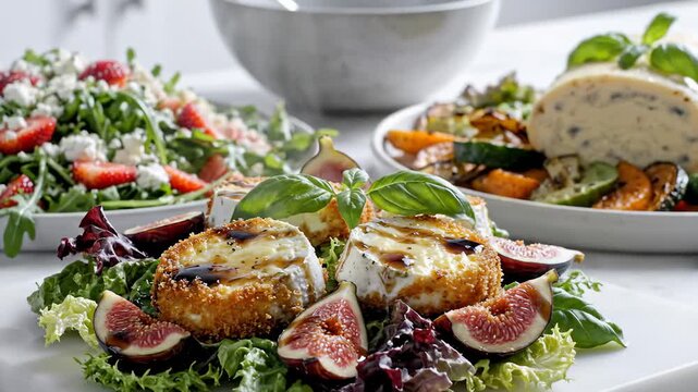 Gourmet Fried Goat Cheese Salad With Fresh Figs and Balsamic Glaze