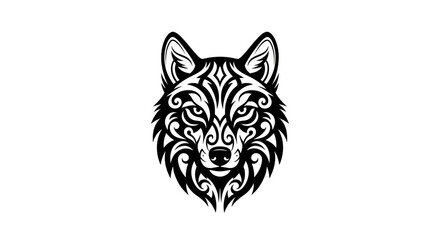 Fototapeta premium Stylized Wolf Head Tattoo Design with Intricate Tribal Patterns.