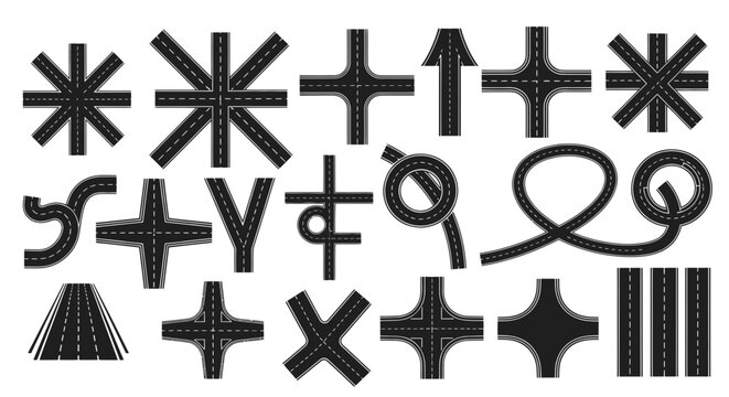Road Intersection Collection: Junctions, Crossings, and Curves Vector Icons