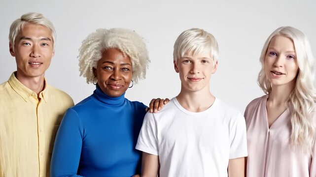 Diverse Group of People With Albinism Posing Together Smiling and Interacting