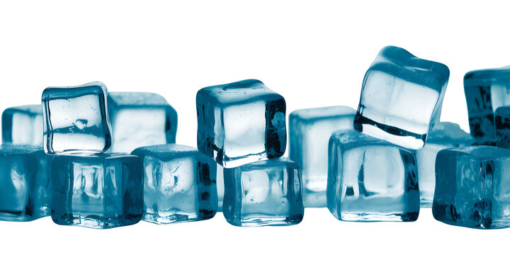 Blue ice cubes isolated on a transparent background