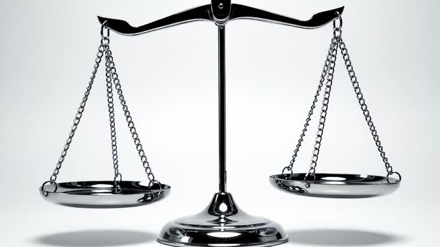 Close-Up of a Chrome Balance Scale on a White Background