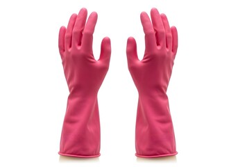 Obraz premium Pink rubber gloves on white background