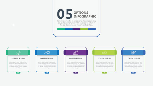 Five Step Business Infographic Template with Icons Modern Process Timeline and Options Diagram