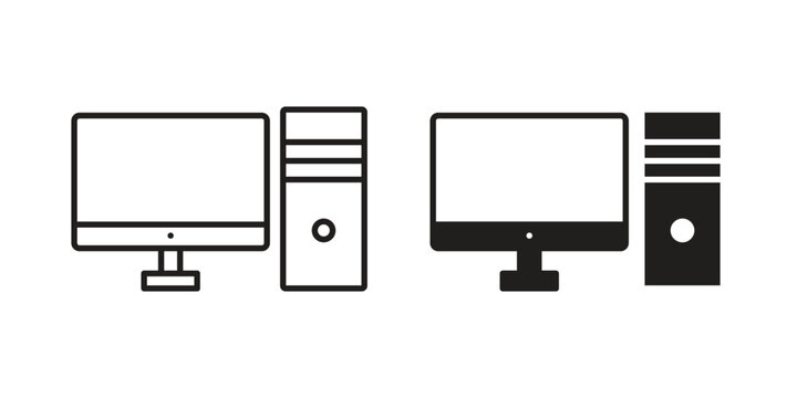 Desktop computer icon. Simple linear element illustration. Thin stroke sign can be used for web, mobile and UI.