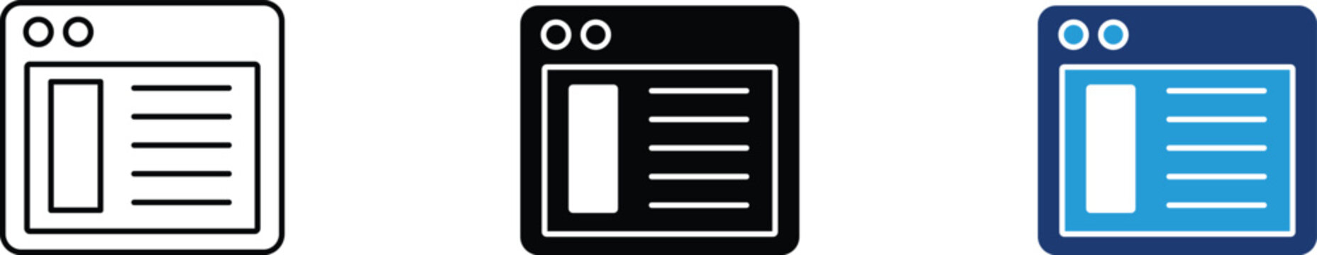 Web content icon showing browser interface and digital page layout. Professional illustration for website wireframing, online article publishing, and digital document management.