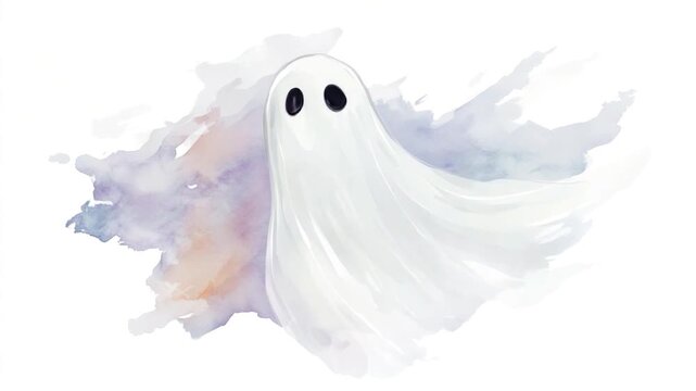 A transparent ghost figure wearing a flowing white veil, conveying a sense of eeriness and mystery