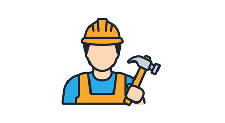 Fototapeta premium Illustrator depicting a construction worker with a hammer, wearing a hard hat and overalls, ready for manual labor on a building project