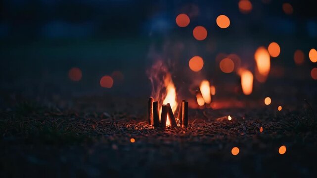 Nighttime Fireworks Sparkling Display with Bright Flames and Sparks.