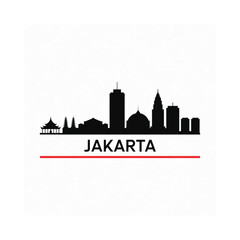 Obraz premium Jakarta skyline silhouette with the city name and a red line